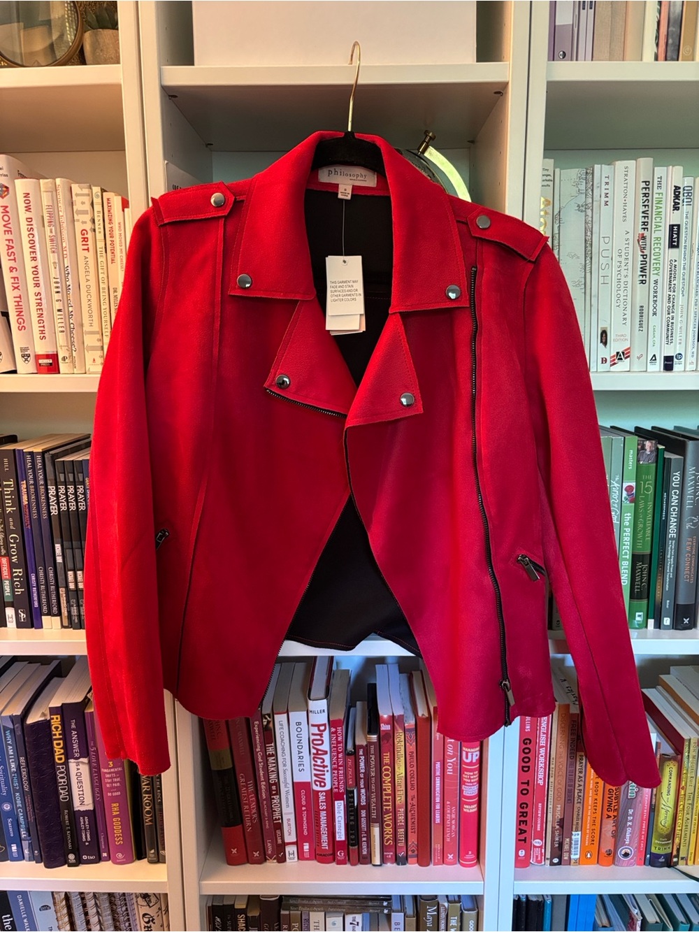 Philosophy Vibrant Red Moto-Style Leather Jacket